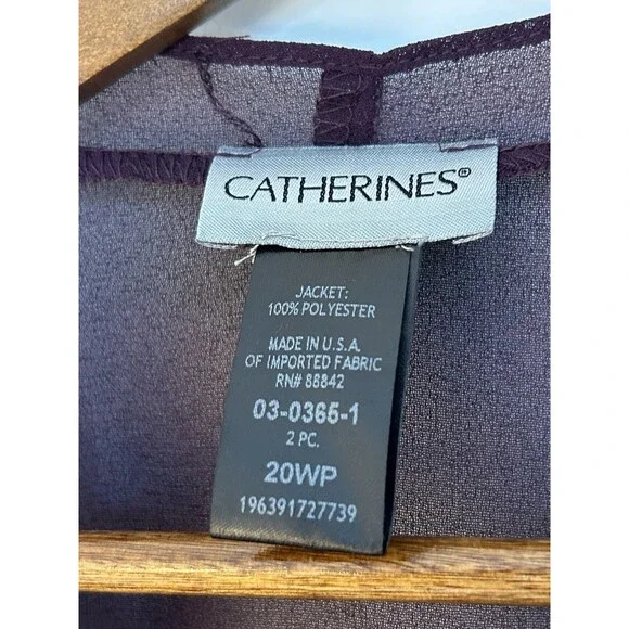 Catherine's 20W Petite Size Beaded Sheer Chiffon Kimono Cardigan Plum Open Front - Picture 4 of 9